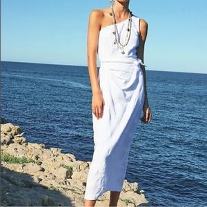Free People white linen blend one shoulder maxi wrap dress size small
